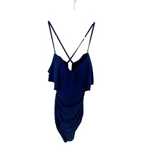 LA BLANCA Navy Blue Ruffle One Piece Swimsuit Women's Size 16